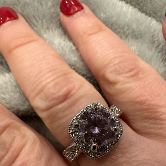 Silver cubic zirconia pink stone ring size 10 - Picture 8 of 8